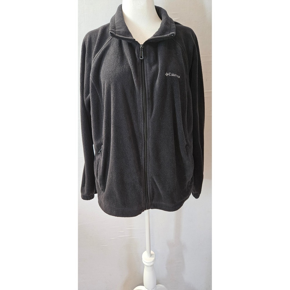Columbia Womens 3X Black Fleece Jacket Full Zip Mock Neck Soft Outdoor Layer